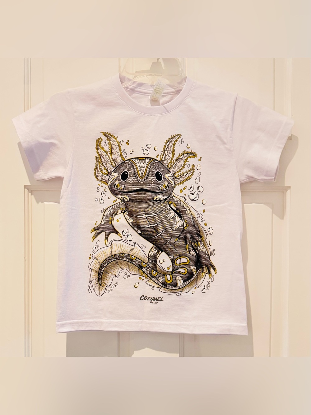 Cozumel Mexico Axolotl Graphic T-Shirt White Souvenir Tee NWOT - Youth Size 8